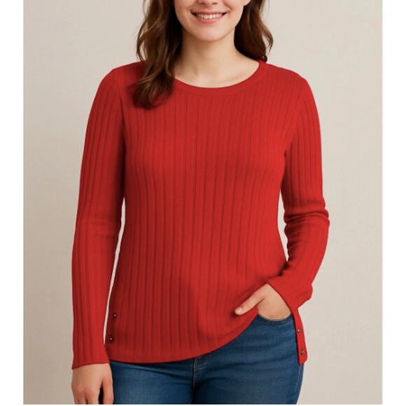 croftandbarrow Sweaters - 2/$30 Croft & Barrow Women’s XXL Red Ribbed Side Button Crew Neck Sweater